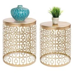 Best Choice Products Metal Accent Table, Set Of 2 Decorative Round End Tables Nightstands, Coffee Side Tables For Living Room Bedroom Office, Nesting - Gold
