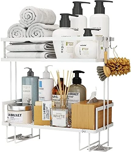 Tristonsong 2-Tier Bathroom Over The Toilet Storage Shelf Countertop Organizer Kitchen Storage Organization With Wire Bracket White - Image 6