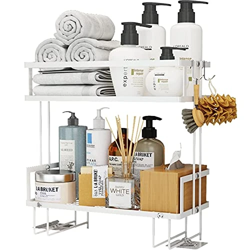 Tristonsong 2-Tier Bathroom Over The Toilet Storage Shelf Countertop Organizer Kitchen Storage Organization With Wire Bracket White