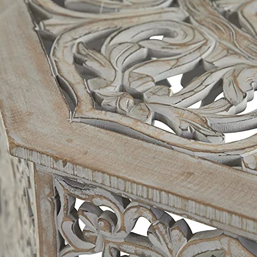Deco 79 Wood Floral Handmade Intricately Carved Coffee Table With Hollow Interior, 33" X 33" X 18", Light Gray - Image 4
