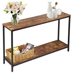 Timberer 47 Inch Entryway Table, Long Console Table With Shelf, Narrow Sofa Table Behind Couch, For Living Room, Foyer, Hallway, Corridor, Rustic Brown
