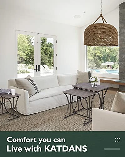 KATDANS Nesting Table Set Of 3, Stacking End Table-Small Coffee Table Set Of 3, Modern Living Room Accent Table Set Of 3, Weathered Oak Tabletop-Bronze Base, KS663O - Image 3