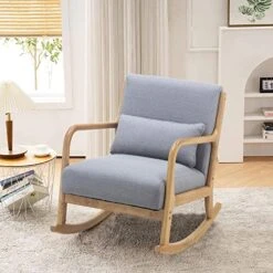 Altrobene Modern Rocking Chair, Accent Chair Glider Rocker, Lazy Lounge Arm Chair For Baby Nursery/Living Room/Bedroom, Grey, Waist Pillow Included
