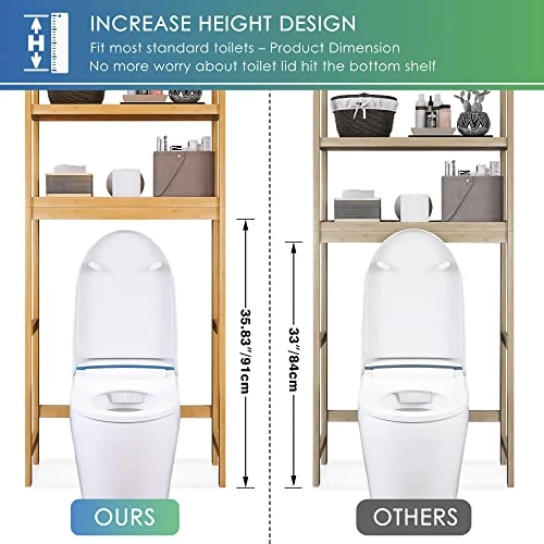 SMIBUY Bathroom Storage Shelf, Bamboo Over-The-Toilet Organizer Rack, Freestanding Toilet Space Saver With 3-Tier Adjustable Shelves (Natural) - Image 5