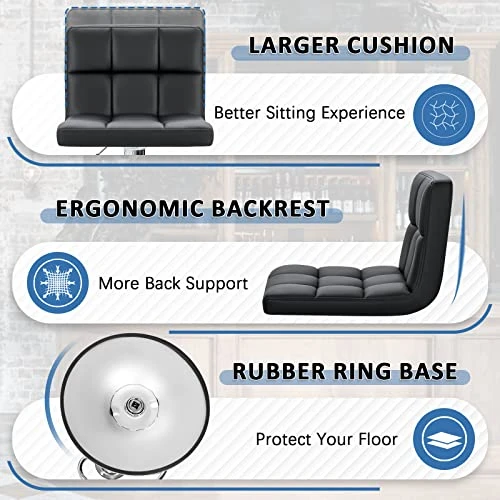 Homall Bar Stools Modern PU Leather Adjustable Swivel Barstools, Armless Hydraulic Kitchen Counter Bar Stool Synthetic Leather Extra Height Square Island Barstool With Back Set Of 2(Black) - Image 4