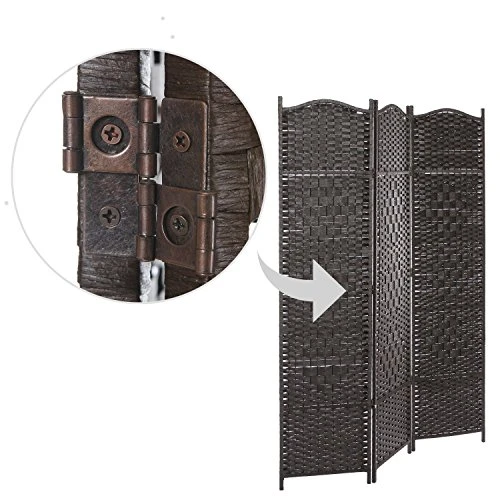 MyGift Bamboo Woven 3 Panel Room Divider Screen With Wood Frame, Indoor Folding Privacy Screen With Dual-Sided Hinges, Brown - Image 3