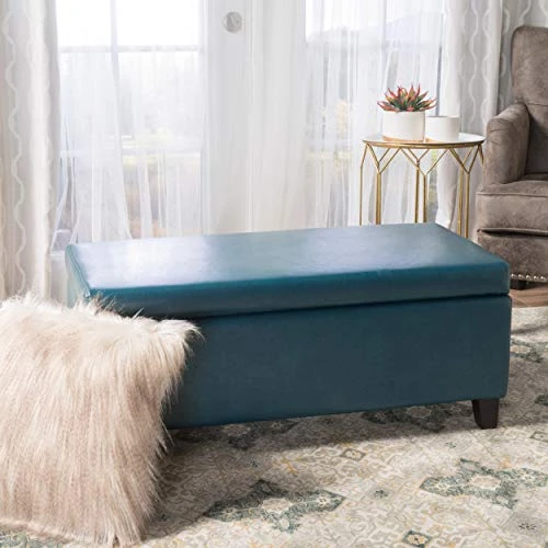 Christopher Knight Home Breanna Leather Storage Ottoman, Teal - Image 2