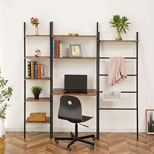 HOOBRO Ladder Shelf, 5-Tier Leaning Shelf Bookshelf, Plant Flower Stand, Storage Display Rack Shelves For Living Room Bathroom Office, Multifunctional Ladder Bookcase Rustic Brown BF71CJ01 - Image 5