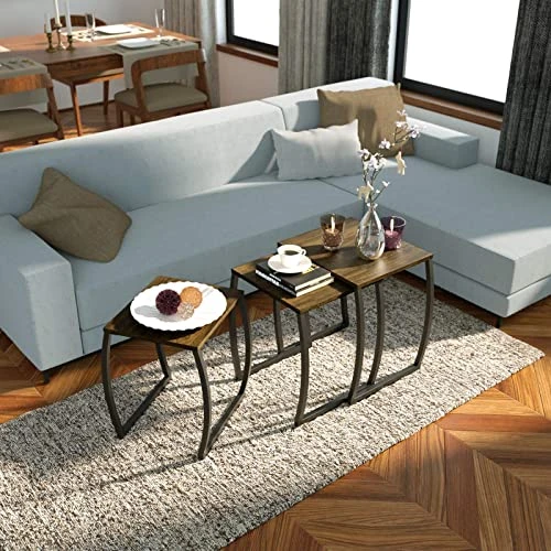 SRIWATANA Nesting Tables, Vintage Side End Tables Living Room, Coffee Snack Table Set Of 3 - Image 2