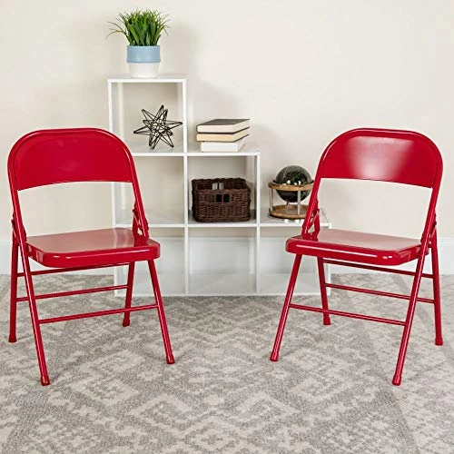 Flash Furniture 2 Pack HERCULES Series Triple Braced & Double Hinged Red Metal Folding Chair - Image 2