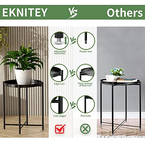 EKNITEY End Table,Folding Metal Side Table Waterproof Small Coffee Table Sofa Side Table With Removable Tray For Living Room Bedroom Balcony And Office - Image 3