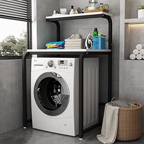 Bathroom Storage Shelves,Washer Storage Frames Floor Standing Punch Free Suitable For Over Toilet High Temperature Steel Balcony Washinghine Shelf Roller Bracket/Black/a - Image 8