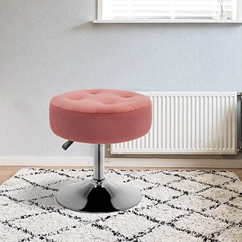 Fefances Pink Vanity Stools Modern Velvet Round Ottoman Makeup Stool Vanity Chair Bathroom Chairs For Vanity Swivel Seats With Height Adjustment Chair - Image 5