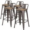 New Pacific Direct Metropolis Metal Low Back Counter Stool 26" Wood Seat,Gunmetal Gray,Set Of 4