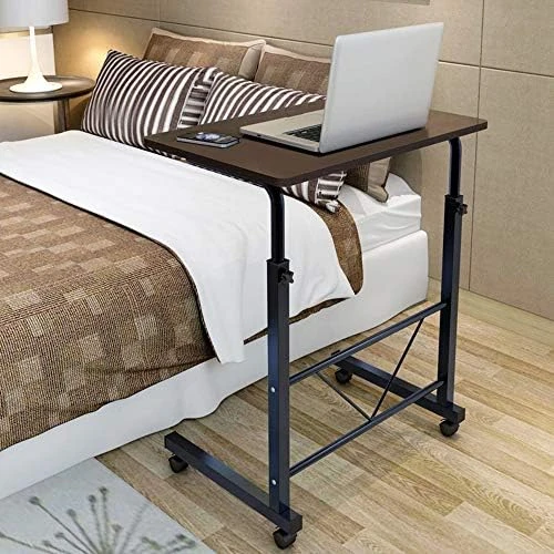 Adjustable TV Tray Mobile Sofa Side End Table Snack Table On Wheels Wooden Top & Metal Frame Accent Couch Table C-Shaped Rolling Laptop Desk Cart (23.62" L X 15.75" W) - Black/S - Image 7
