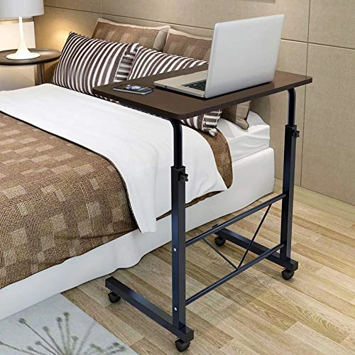 Adjustable TV Tray Mobile Sofa Side End Table Snack Table On Wheels Wooden Top & Metal Frame Accent Couch Table C-Shaped Rolling Laptop Desk Cart (23.62" L X 15.75" W) - Black/S
