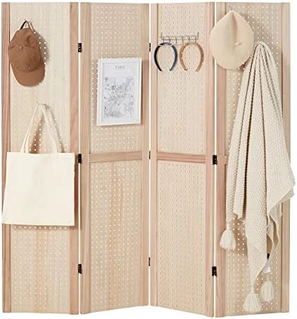 Haddockway 4 Panel Pegboard Display 5 Ft Folding Privacy Screen Wood Room Divider Portable Freestanding Display Board Wall Organizer For Craft Show, Jewelry, Retail, Cloth - Image 9