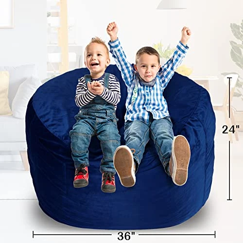 Homguava Bean Bag Chair: 3' Bean Bags With Memory Foam Filled, Large Beanbag Chairs Soft Sofa With Dutch Velet Cover-36×36"×24"(Blue) - Image 3