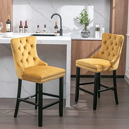 LZ LEISURE ZONE Counter Height Bar Chairs Set Of 2, Velvet Upholstered Bar Stools With Button Tufted Decoration, Chrome Nailhead Trim And Back Ring, Seat Height 27.2" (Light Blue) - Image 14