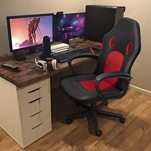 KaiMeng Office High Back Leather Computer Ergonomic Height Adjustable Racing Game Desk Executive Conference Task Chair, 19.5" X 20.1" X 44.2", Red - Image 5
