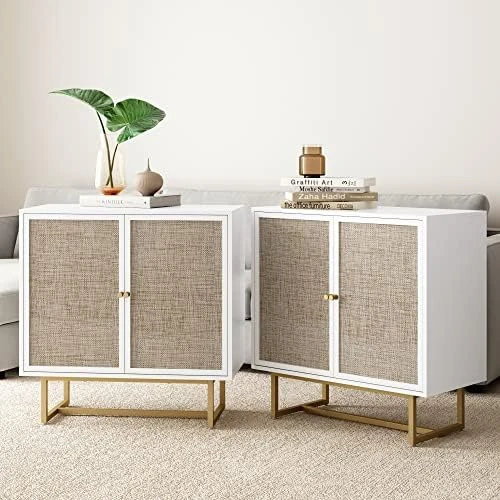 Nathan James Kova Accent Natural Storage Cabinet Sideboard Wood And Rattan With Matte Metal Frame, Adjustable Interior Shelves And Cane Doors, For Hallway, Entryway Or Living Room, Light Oak/Black - Image 10