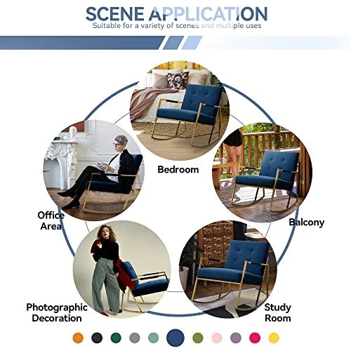 SEYNAR Rocking Chair,Upholstered Accent Chairs,Comfy Glider Living Room Chairs For Padded Seat With Golden High Armrest,Rocking Chair Nursery For Living Room,Dining Room,Bedroom,Kitchen(Navy) - Image 5