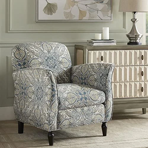 Madison Park Escher Accent Chairs-Hardwood, Plywood, Curved Living Armchair Modern Classic Style Family Room Sofa Furniture, Blue Multi/Brown - Image 2