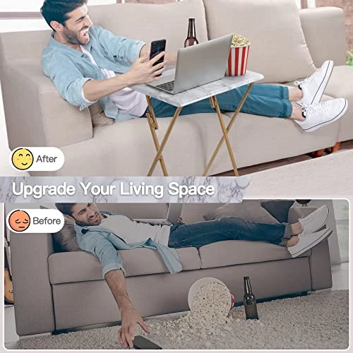 HUANUO Folding TV Tray Table -Stable Tray Table With No Assembly Required, TV Dinner Tray For Eating, Foldable Snack Tables For Bed & Sofa (Marbling) - Image 6