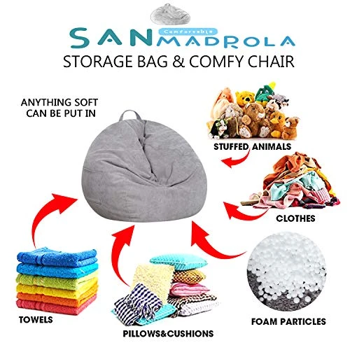 SANMADROLA Stuffed Animal Storage Bean Bag Chair Cover (No Filler) For Kids And Adults.Soft Premium Corduroy Stuffable Beanbag For Organizing Children Plush Toys Or Memory Foam Extra Large 300L (Grey) - Image 5