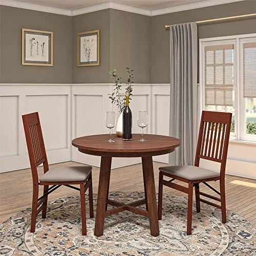 CoscoProducts COSCO Mission Back Solid Wood Folding Chair With Thick Fabric Padded, Walnut, 2-Pack, Triple Braced With Locking Mechanism, For Everyday Dining Or Extra Seating - Image 3