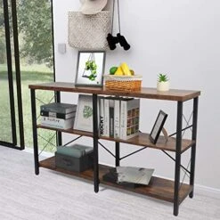 YUMEBUY Console Table For Entryway, Industrial Entry/Hallway Table Sofa Side Table Narrow Long With Open Bookshelf For Living Room (Rustic Brown)