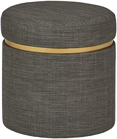 Amazon Brand β Rivet Asher Round Upholstered Storage Ottoman, 15.75"W, Dark Grey - Image 6