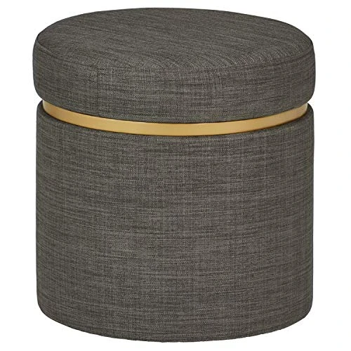 Amazon Brand β Rivet Asher Round Upholstered Storage Ottoman, 15.75"W, Dark Grey