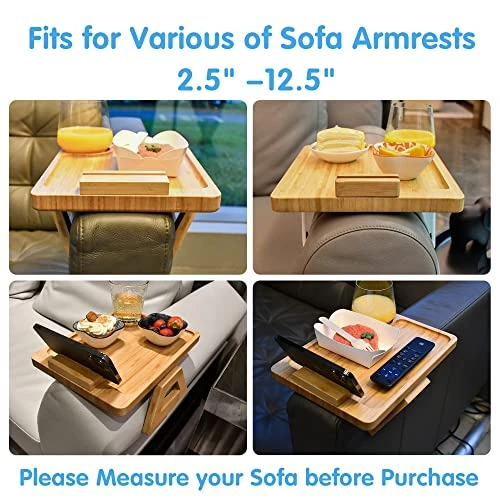 NAVREX Couch Arm Tray Table Clip On Sofa, Coffee Table Tray, Sofa Armrest TV Tray With 360° Rotating Phone Bracket, Bamboo Couch Arm Tray, Living Room Table, Gift For Mom Dad Or Friends - Image 5