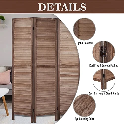 Room Divider 5.6 FT Tall Room Dividers And Folding Privacy Screens Wood Room Divider Wall Folding Screen, Room Divider Screen, 16" Wide Panel Brown, 8 Panel - Image 3