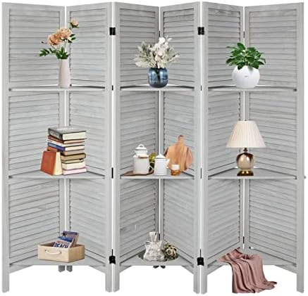 Babion Room Divider With Shelves,4 Panel Room Divider Wall,White Room Dividers And Folding Privacy Screens,Partition Room Dividers For Bedroom, Garden, Office, Study Room (White) - Image 11