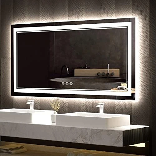 VanPokins LED Bathroom Mirror, 24x32 Inch Gradient Front And Backlit LED Mirror For Bathroom, 3 Colors Dimmable CRI>90 Double Lights, IP54 Enhanced Anti-Fog, Hanging Plates Wall Mount Lighted Mirror - Image 13