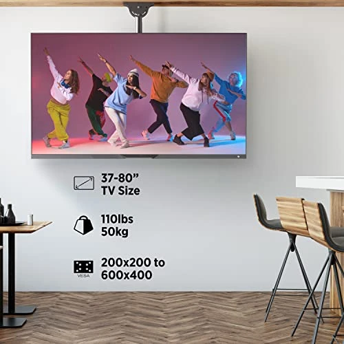 ProMounts Ceiling TV Mount, Hanging Swivel TV Mount Bracket For Flat/Curved Displays Fits Most 37-80 Inch LCD LED OLED TVs, TV Pole Mount For Flat/Sloped Ceiling, Max VESA 600x400mm - Image 2
