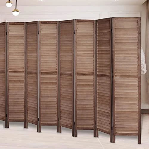 Room Divider 5.6 FT Tall Room Dividers And Folding Privacy Screens Wood Room Divider Wall Folding Screen, Room Divider Screen, 16" Wide Panel Brown, 8 Panel