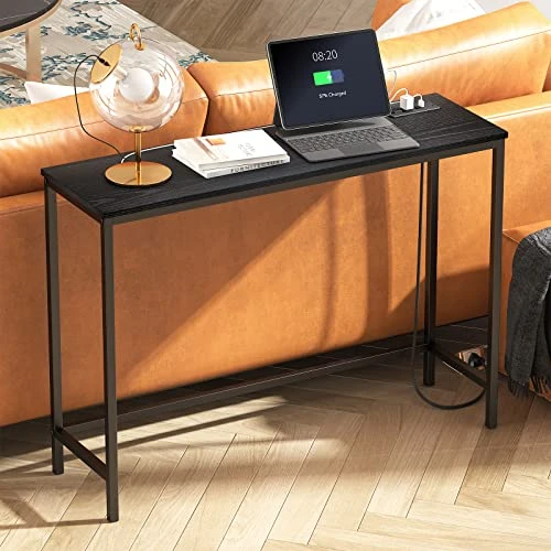 Lifewit Console Entryway Table With 2 Power Outlets And 2 USB Ports,Industrial Narrow Sofa Table For Hallway, Living Room,Bedroom,Kitchen, Metal Frame (Black, 39.4" L X 11.8" W X 28.3" H) - Image 6