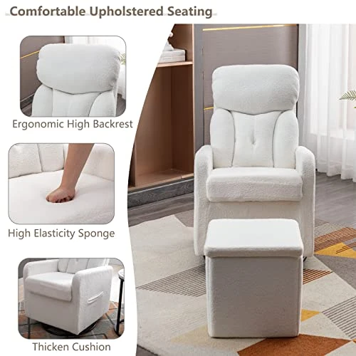 GNIXUU Rocking Chair Nursery, Swivel Glider With Ottoman, Accent Chairs Rocker With Arm For Living Room, Baby Room, Bedroom, White Teddy Fabric - Image 2