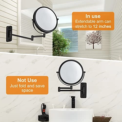 DECLUTTR Wall Mounted Makeup Mirror With 5X Magnification, 8 Inch Double Sided Vanity Magnifying Mirror For Bathroom, Black - Image 5