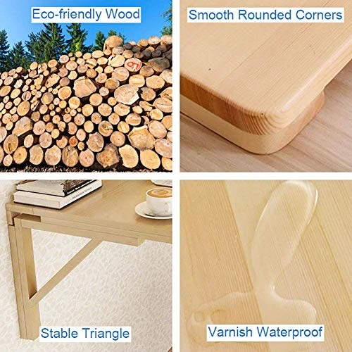 MM MELISEN Wall Mounted Folding Table For Laundry Room, Wall Mounted Fold Down Desk For Small Saving Spaces, Kids Floating Desk For Dining, Room, Study, Kitchen, Dinner, Bar, 60X40CM/23.6"X15.7" - Image 2