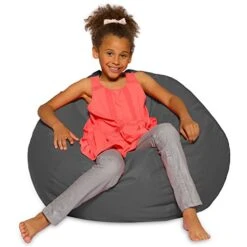 Big Comfy Bean Bag Chair: Posh Large Beanbag Chairs With Removable Cover For Kids, Teens And Adults - Polyester Cloth Puff Sack Lounger Furniture For All Ages - 27 Inch - Heather Gray