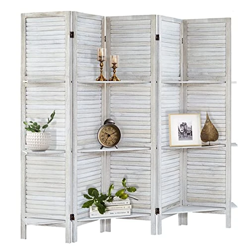 AMBITION LAND Room Divider, Privacy Screen, Room Dividers And Folding Privacy Screens Room Divider Wall Panels Room Divider With Shelves, 5 Panel White - Image 6