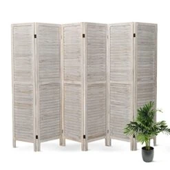 ECOMEX 6 Panel Room Divider, Wood Room Screen Divider Freestanding, Folding Privacy Screens Room Divider Room Separator Temporary Wall Dividers, White