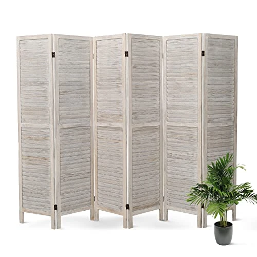 ECOMEX 6 Panel Room Divider, Wood Room Screen Divider Freestanding, Folding Privacy Screens Room Divider Room Separator Temporary Wall Dividers, White