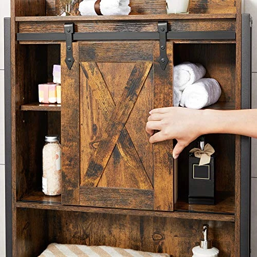 VASAGLE Over The Toilet Storage, Over Toilet Bathroom Organizer And Space-Saving Rack, Freestanding Bathroom Shelves, Rustic Brown And Black UBTS003B01 - Image 5