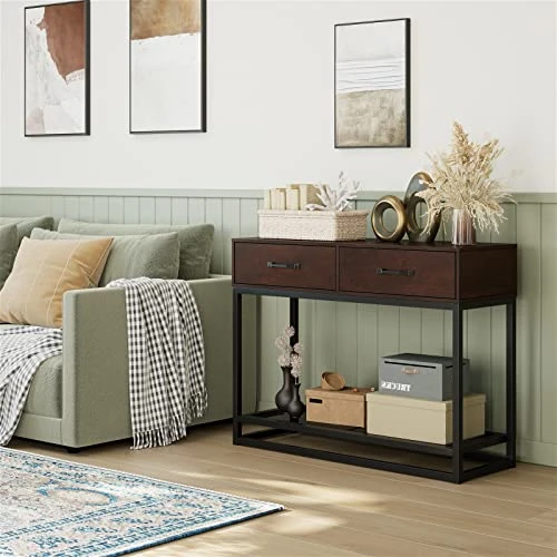 Console Table With Drawers And Storage Shelf, Narrow Long Sofa Entryway Table For Living Room, Entryway, Hallway, Foyer,Cherry - Image 4