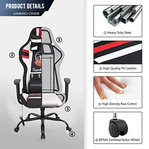 Gaming Chair Massage Office Chair Racing Computer Chair With Lumbar Support Headrest Armrest Task Rolling Swivel Ergonomic PU Leather Adjustable Desk Chair - Image 2